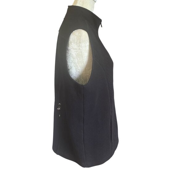 Women's black sleeveless soft stretchy zip up vest with mock collar and pockets - Picture 3 of 5